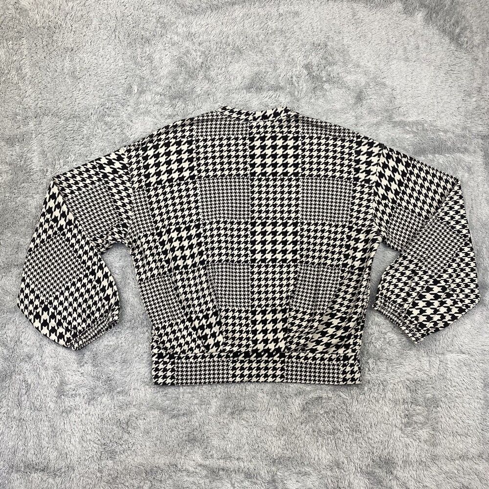 Monrow Shirt Women Small Black Houndstooth Sweatshirt Sweater Puff Sleeve USA - Picture 8 of 14